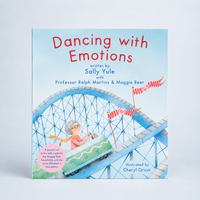 Dancing with Emotions children's book cover with an elderly woman riding a rollercoaster, written by Sally Yule